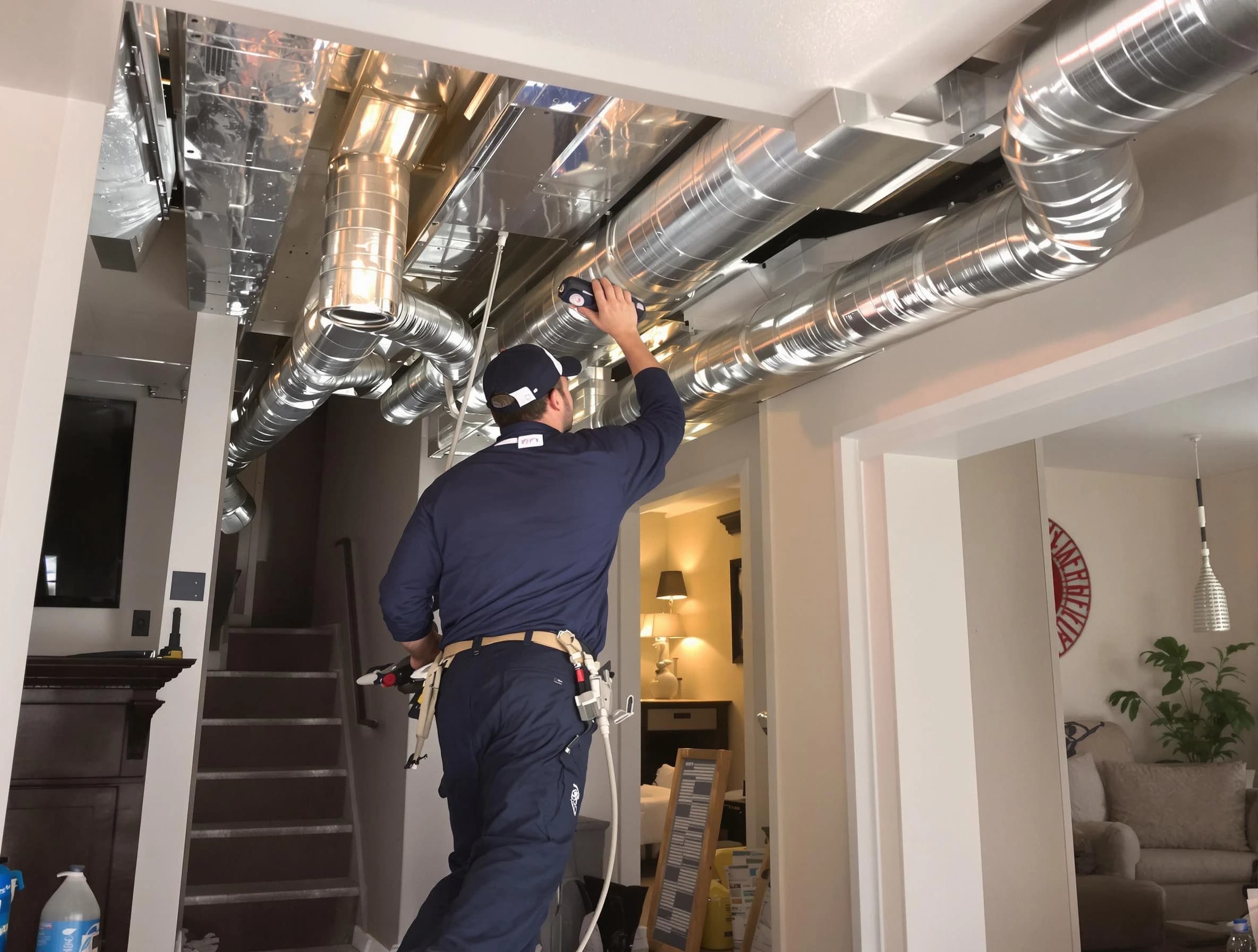Forest Hills Air Duct Cleaning expert performing specialized duct cleaning in a mobile home in Forest Hills