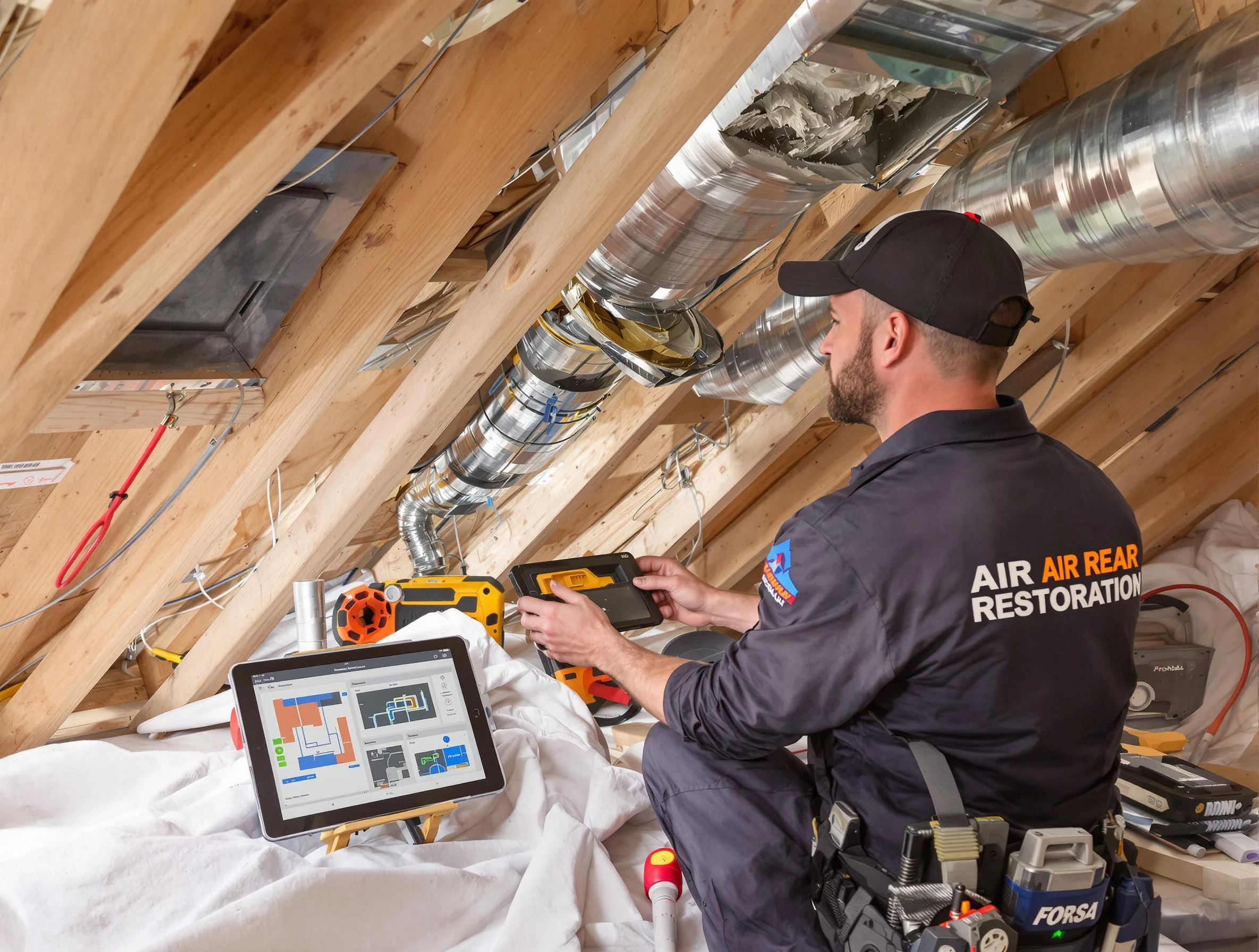 Forest Hills Air Duct Cleaning technician performing precise duct repair work in Forest Hills