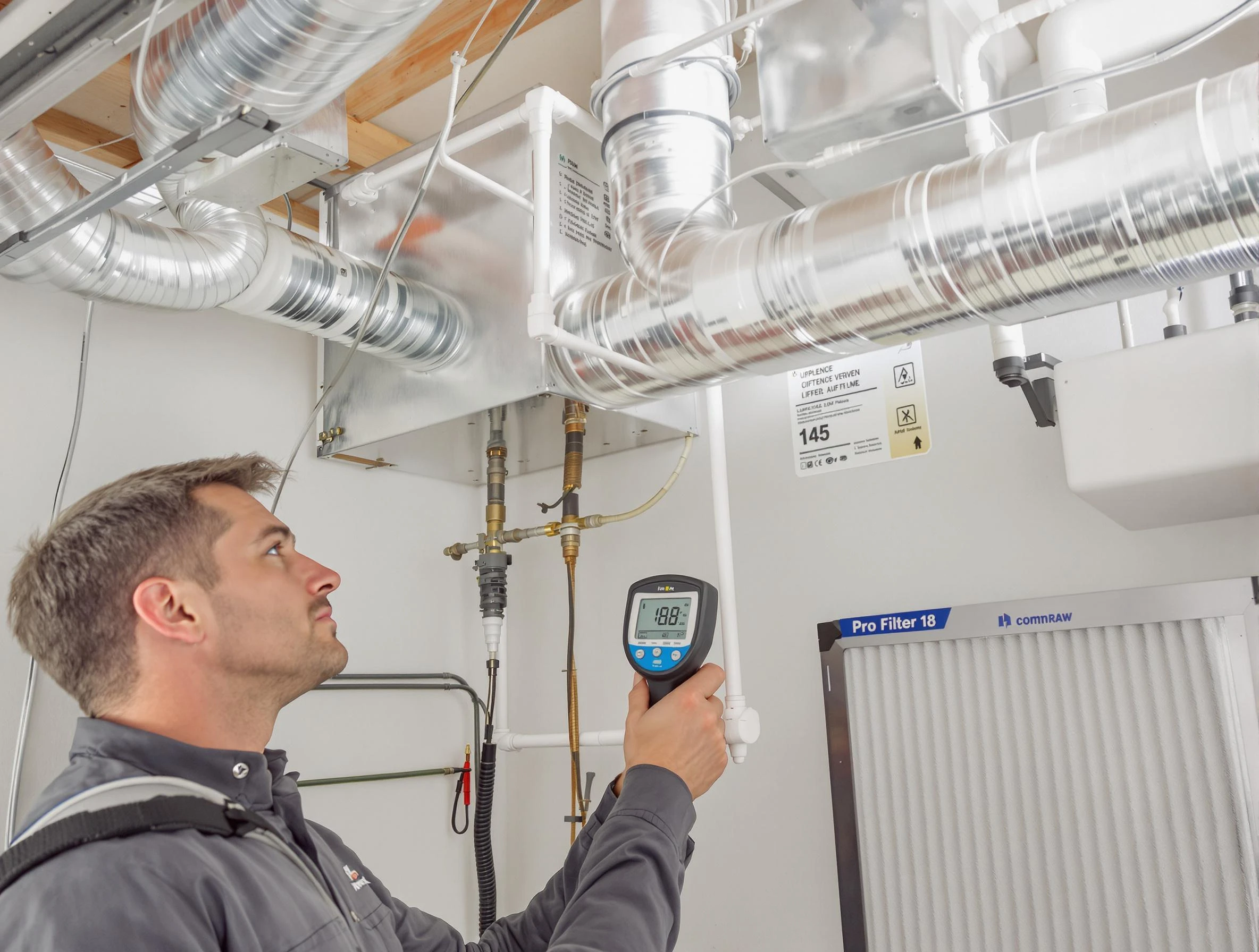 Forest Hills Air Duct Cleaning expert conducting detailed filter system inspection using diagnostic tools in Forest Hills